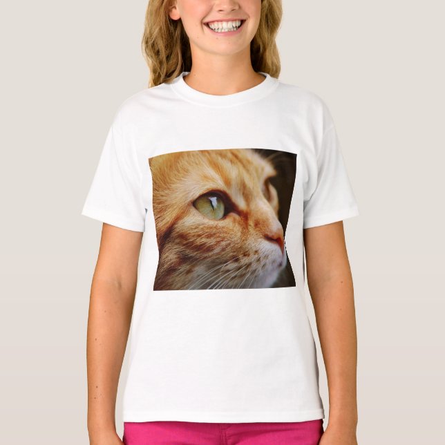 Fastställt Ansikte för en Ginger Cat T Shirt (Framsida)