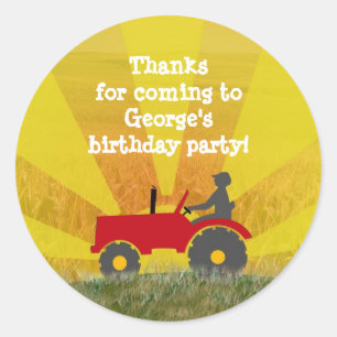 Fäststämpel för Red eller Grönt Tractor Party-part Runt Klistermärke