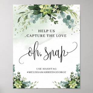 Fästtecken för vattenfärgad grön blommigt med snap poster