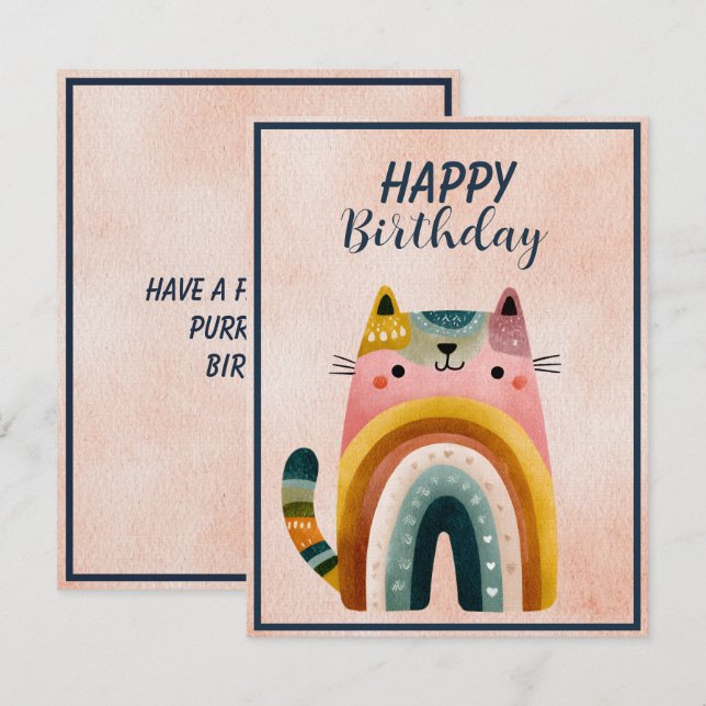 Fat Abstract Cat Happy Birthday Flat Note Card Anteckningskort (Fram/baksida)