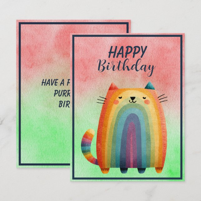 Fat Abstract Cat Happy Birthday Flat Note Card Anteckningskort (Fram/baksida)