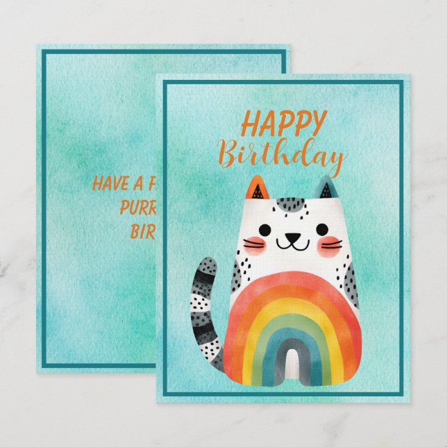 Fat Abstract Cat Happy Birthday Flat Note Card Anteckningskort (Fram/baksida)