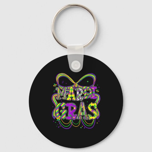 Fat Tuesday Mardi Gras Coquette Bow Kids Girls Wom Nyckelring (Framsida)