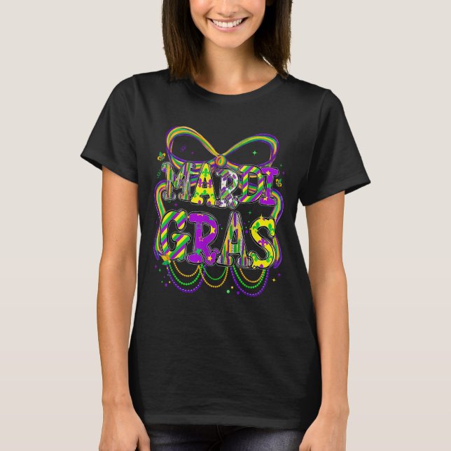 Fat Tuesday Mardi Gras Coquette Bow Kids Girls Wom T Shirt (Framsida)