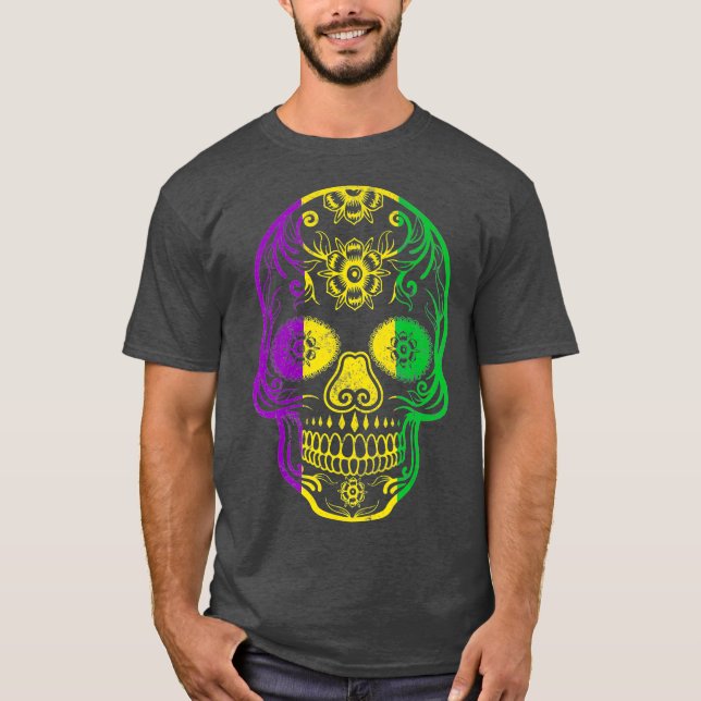 Fat Tuesday  Mardi Gras Skull T Shirt (Framsida)