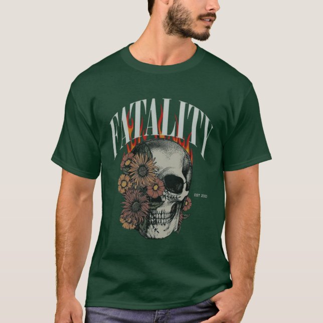 Fatality Skull med blommor och lamm T Shirt (Framsida)