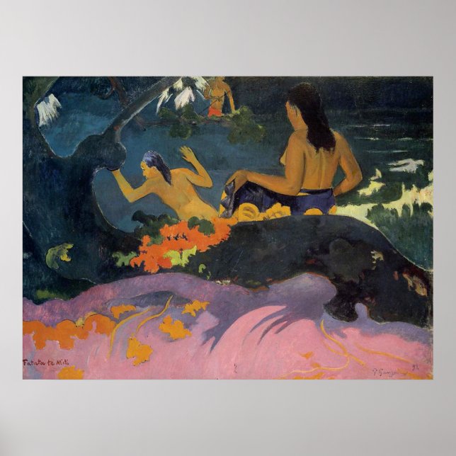 Fatata Te Miti (vid havet) - Paul Gauguin Print Poster (Framsidan)