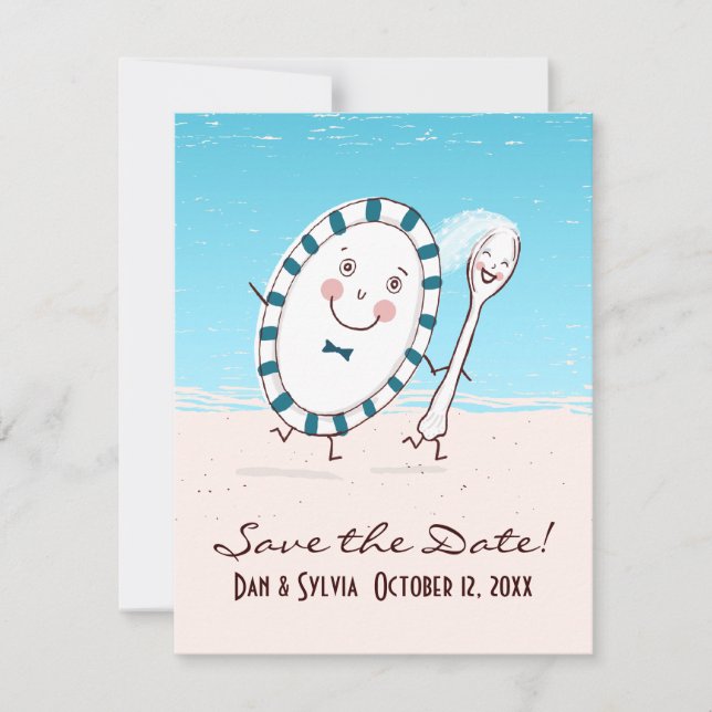 Fatetavla för bröllop med Dish & Spoon Spara Datumet (Framsida)