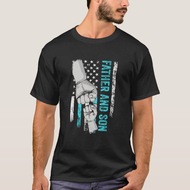 Father And Son American Flag Matching Fathers Day  T Shirt (Framsida)