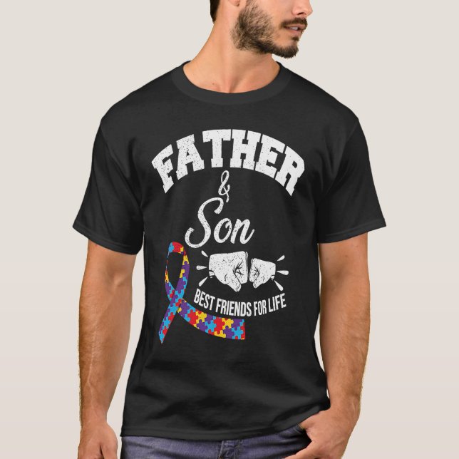 Father And Son Best Friends For Life Ribbon Autism T Shirt (Framsida)