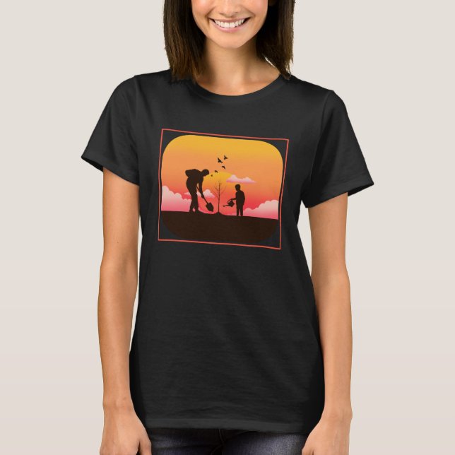 Father and Son  Tree Planting for Kids T Shirt (Framsida)