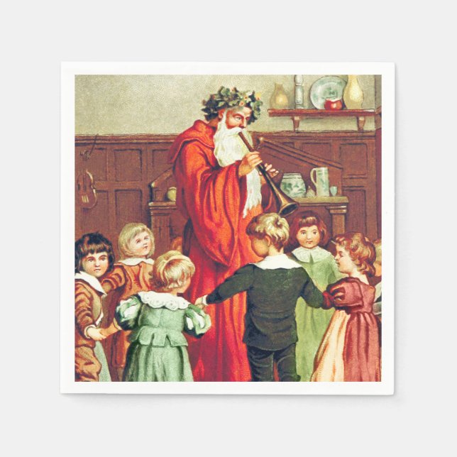 Father Christmas Blowing The Horn Pappersservett (Framsidan)