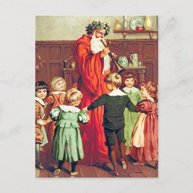 Father Christmas Blowing The Horn Vykort (Framsida)