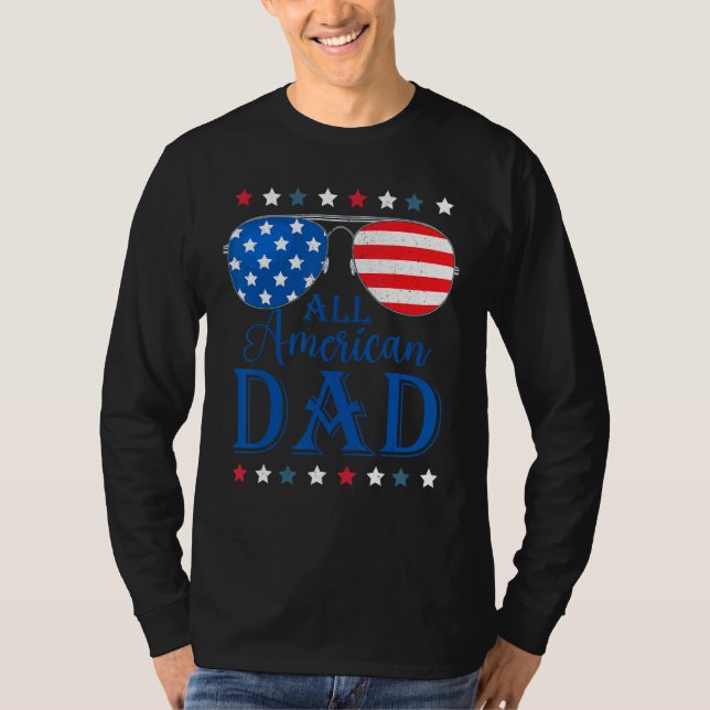Father Day  All American Dad Patriotic USA Flag 4t T Shirt (Framsida)