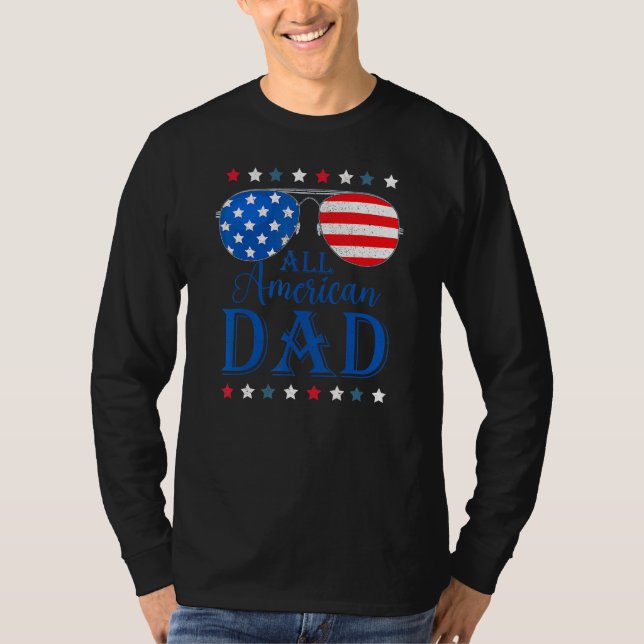 Father Day  All American Dad Patriotic USA Flag 4t T Shirt (Framsida)