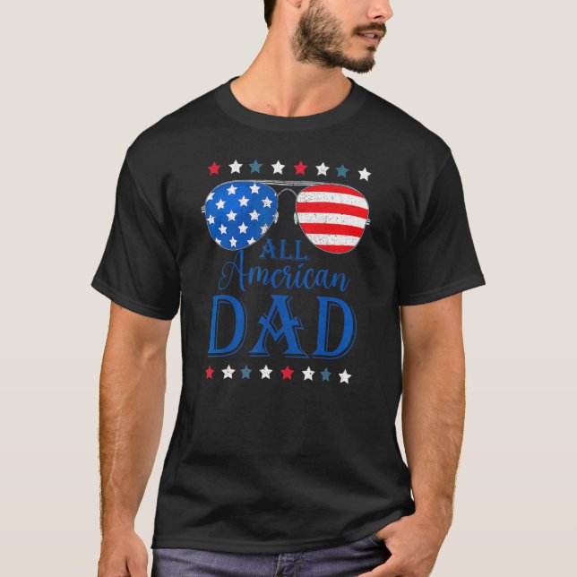 Father Day  All American Dad Patriotic USA Flag 4t T Shirt (Framsida)