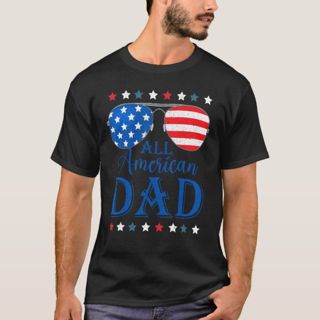 Father Day  All American Dad Patriotic USA Flag 4t T Shirt (Framsida)