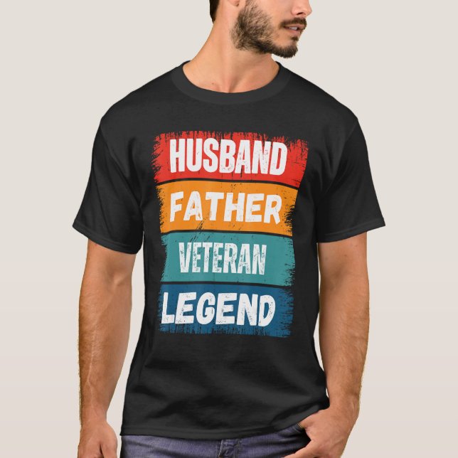Father Husband VETERAN Legend Proud Dad  Retro Pap T Shirt (Framsida)