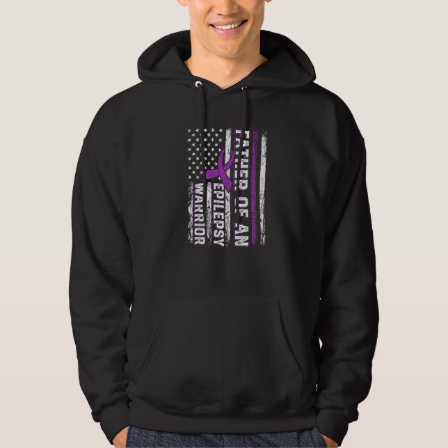Father of a Warrior Epilepsy Purple Ribbon Support Hoodie (Framsida)
