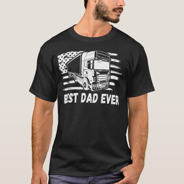 Father s day Best Dad Ever US Flag Trucker for 4th T Shirt (Framsida)