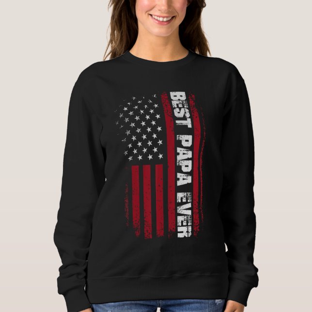 Father s Day Best Papa Ever with US American Flag T Shirt (Framsida)