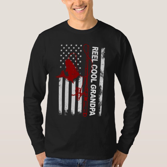 Father s Day  Reel Cool Grandpa America Flag July  T Shirt (Framsida)