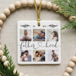 Fatherown Family Keepsaké Photo Collage Julgransprydnad Keramik<br><div class="desc">Skicka en vacker personlig till Pappa (Far) som han kommer att vårda för evigt. Fotokollage i speciell personlig är ett ornament för att visning dina egna speciella familjefotografier och -minnen. Vår design har en enkel 6-fotosamlingsladdsdesign med "Underkläder" designad i ett vackert handskrivet svart skript stil. Anpassa året, på baksidan av...</div>