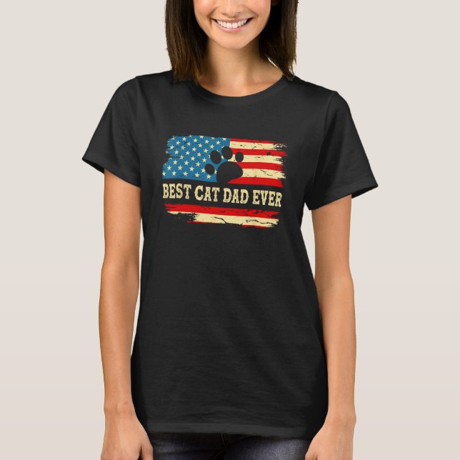 Fathers Day Best Cat Dad Ever Retro US American Fl T Shirt (Framsida)