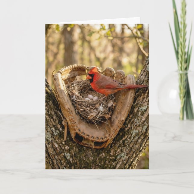 Father's Day Cardinal Nest in a Baseball Glove Kort (Framsida)