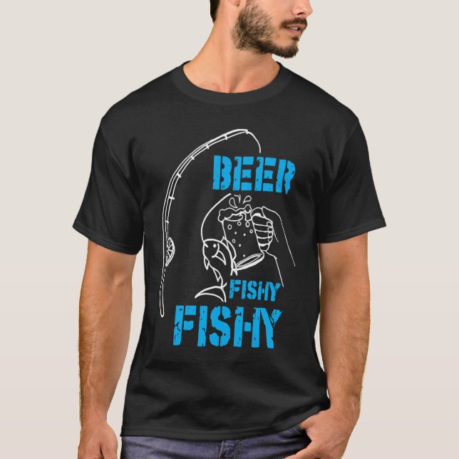 Father's Day Fishing Fisherman Beer Fishy Rod T Shirt (Framsida)
