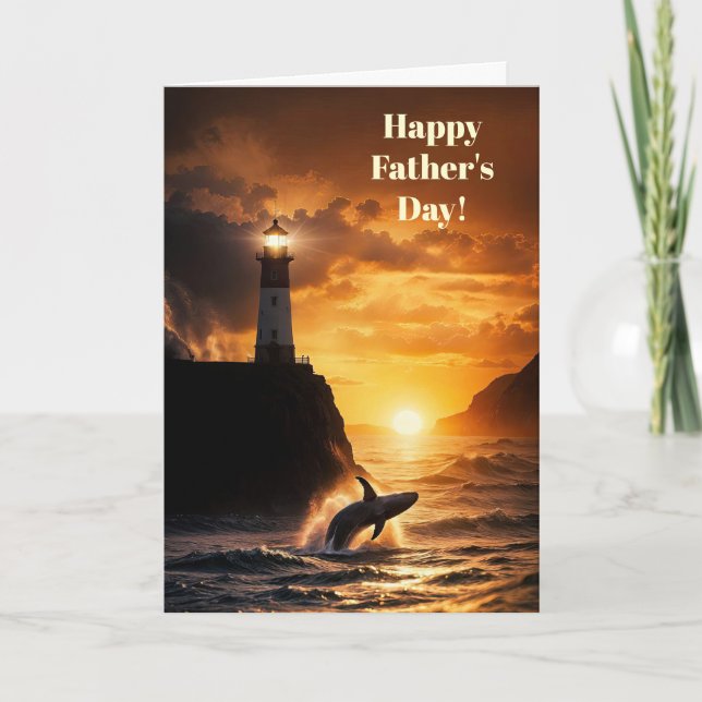 Fathers Day with Lighthouse Whale Sunset Ocean Kort (Framsida)