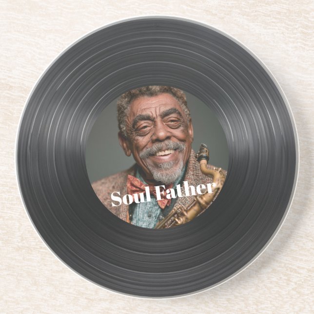 Father's DayCustom Photo Sax＆Record Sandstone  Underlägg (Framsidan)