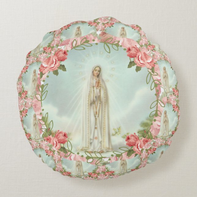 Fatima välsignade jungfrulig Mary katolsk Rund Kudde (Baksidan)