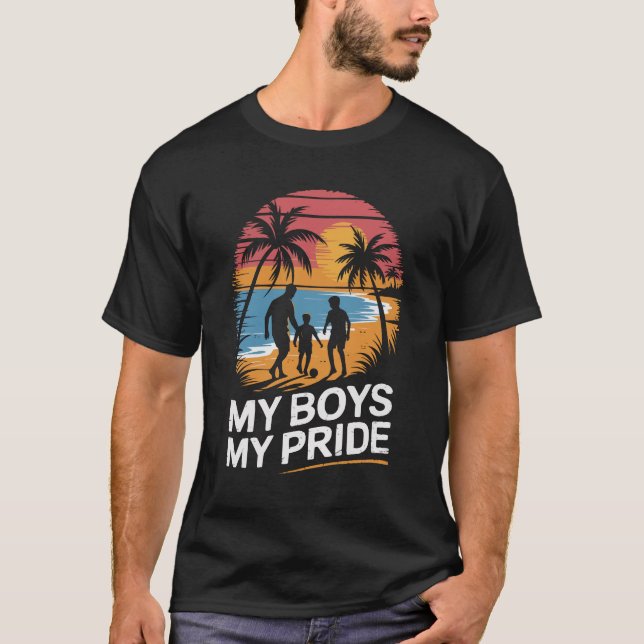 Fatjer och 2 söner strandstrand t shirt (Framsida)