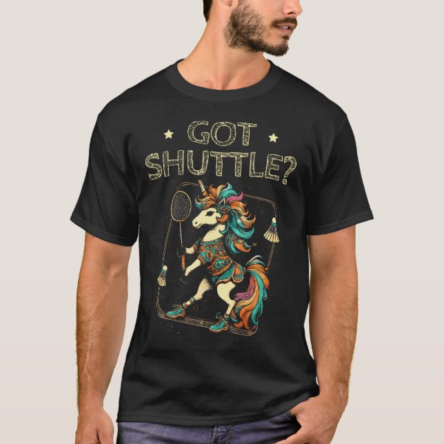 Fått Shuttle Badminton Spelare Fjäderboll Racket T Shirt (Framsida)