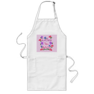 Fatta dig Betcha Rosa Red Blåa blommor Apron Långt Förkläde