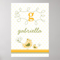 fattig Gult Swirly Mamma & Baby Bird Kids Wall A