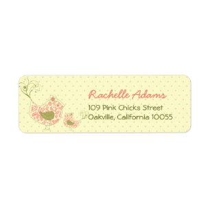 fattig Rosa Swirly Mamma & Baby Bird Labels Returadress Etikett