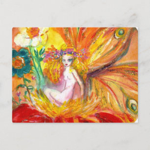FATTIGEN I FLOWERS Red Gult Fantasy Vykort