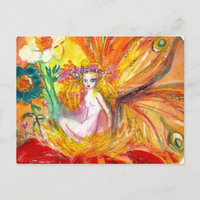 FATTIGEN I FLOWERS Red Gult Fantasy Vykort (Framsida)