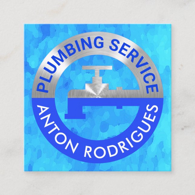 Faucet-rörledning i silver i Vatten med blåstömnin Fyrkantigt Visitkort (Framsida)