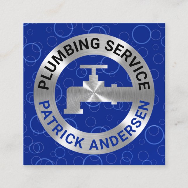 Faucet-rörledning silver i blå Vatten Fyrkantigt Visitkort (Framsida)