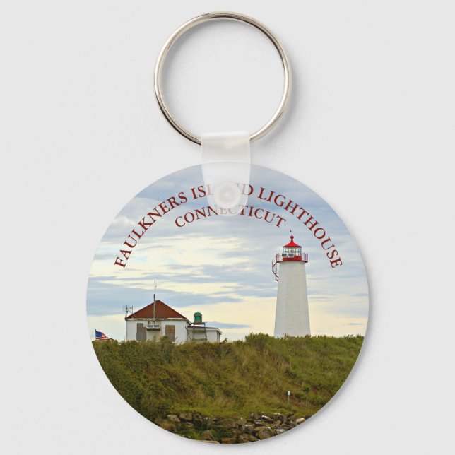 Faulkners Island Lighthouse, Connecticut Keychain Nyckelring (Framsida)
