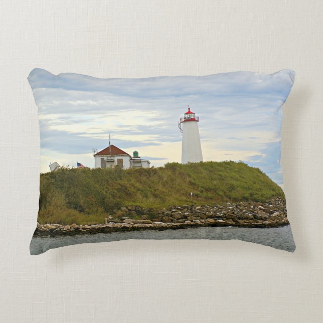 Faulkners Island Lighthouse Connecticut Pillow Prydnadskudde (Framsidan)