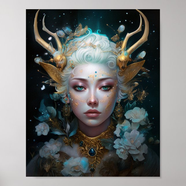 Faun Elf Woman Fantasy Art Poster (Framsidan)