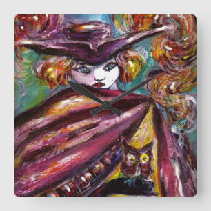 FAUST/Mysterik mask med tricorn och Uggla Fyrkantig Klocka