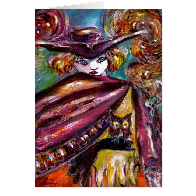 FAUST Mysterious Mask Tricorn och Uggla Halloween Hälsningskort (Framsidan)