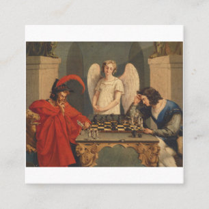 Faust och Mephistopheles spelar schess Fyrkantigt Visitkort
