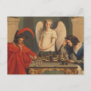 Faust och Mephistopheles spelar schess Vykort