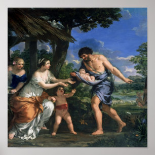 Faustulus som anförtror Romulus och Remus Poster